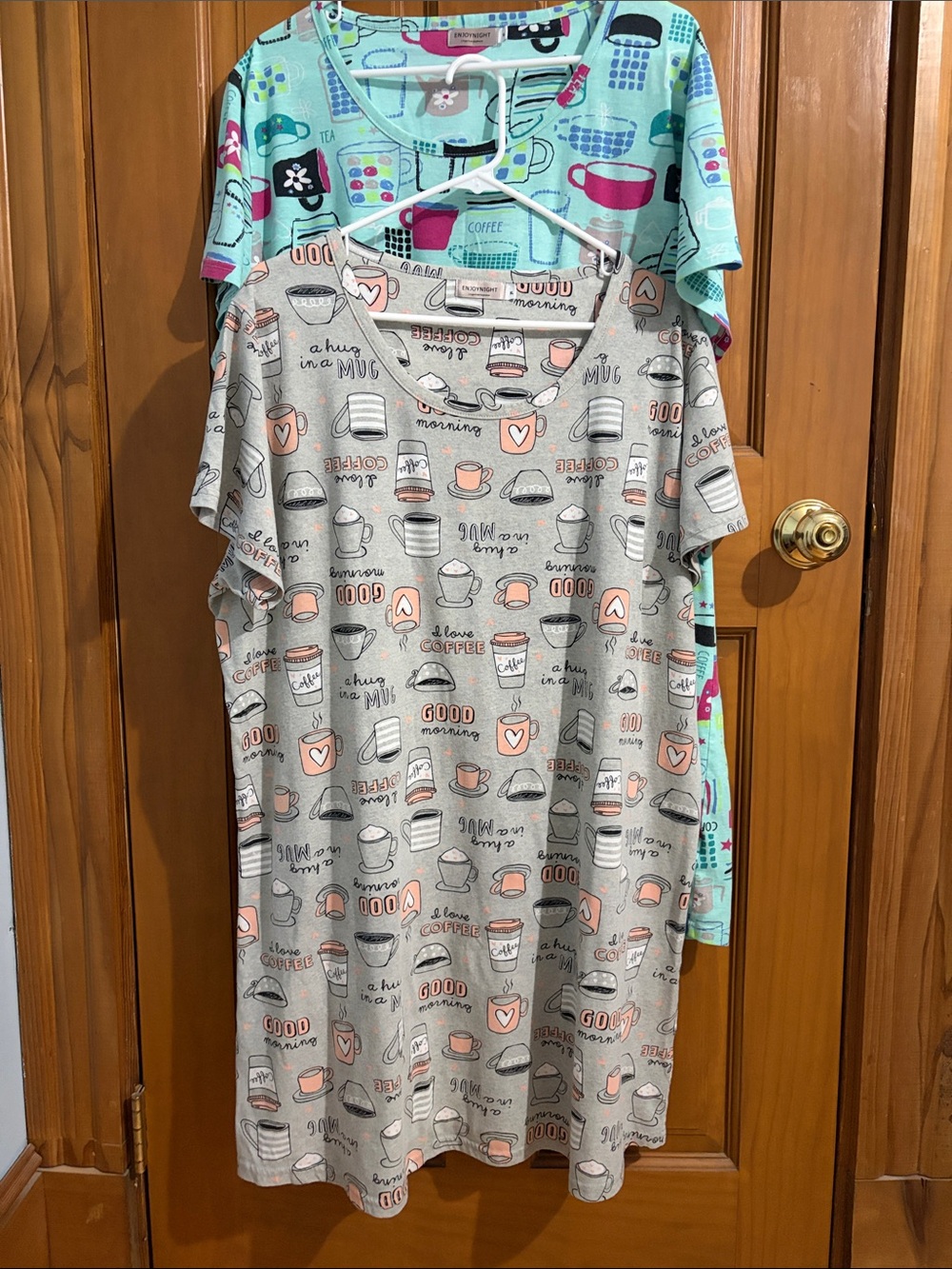 Enjoynight  Nightgowns with Pink and Black Coffee Motifs